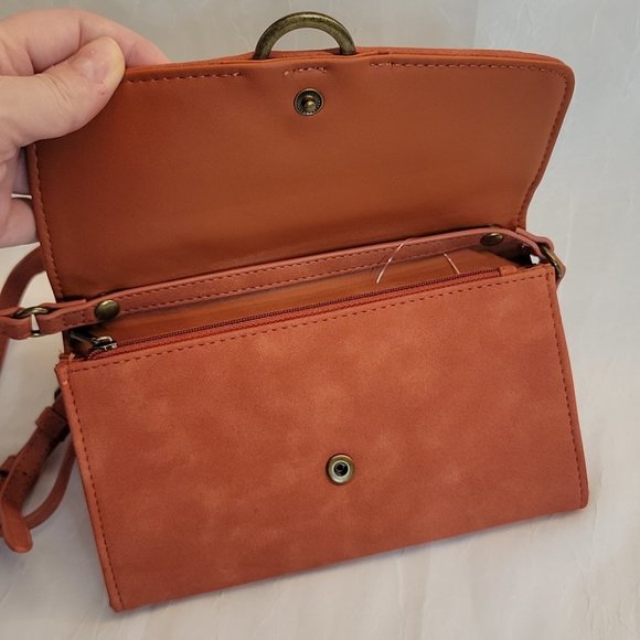 Universal Thread Crossbody Handbag Orange Weave Small - Picture 3 of 5